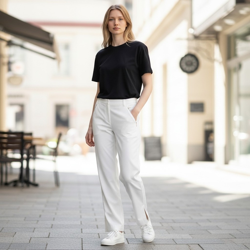 Per Se by Carlisle ELLE White Wide Leg Side Zip Trousers Pants Size 14 Split Hem